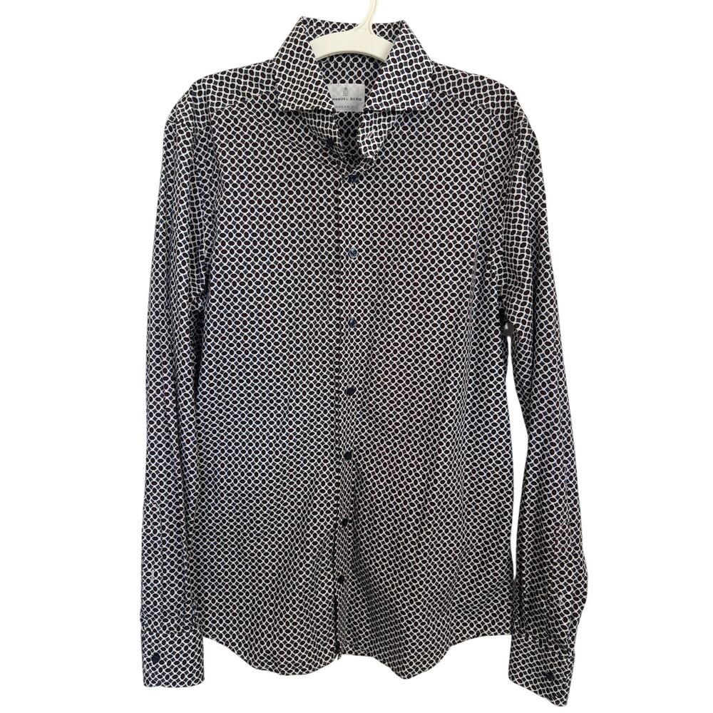 Emanuel Berg Modern Fit Button Down Shirt Size 38cm 15.5” M Geo Navy Burgundy